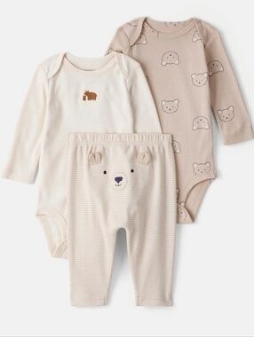Baby Boy 3-Piece Bear Print Long-Sleeve Bodysuit & Pant Set - Brown/White